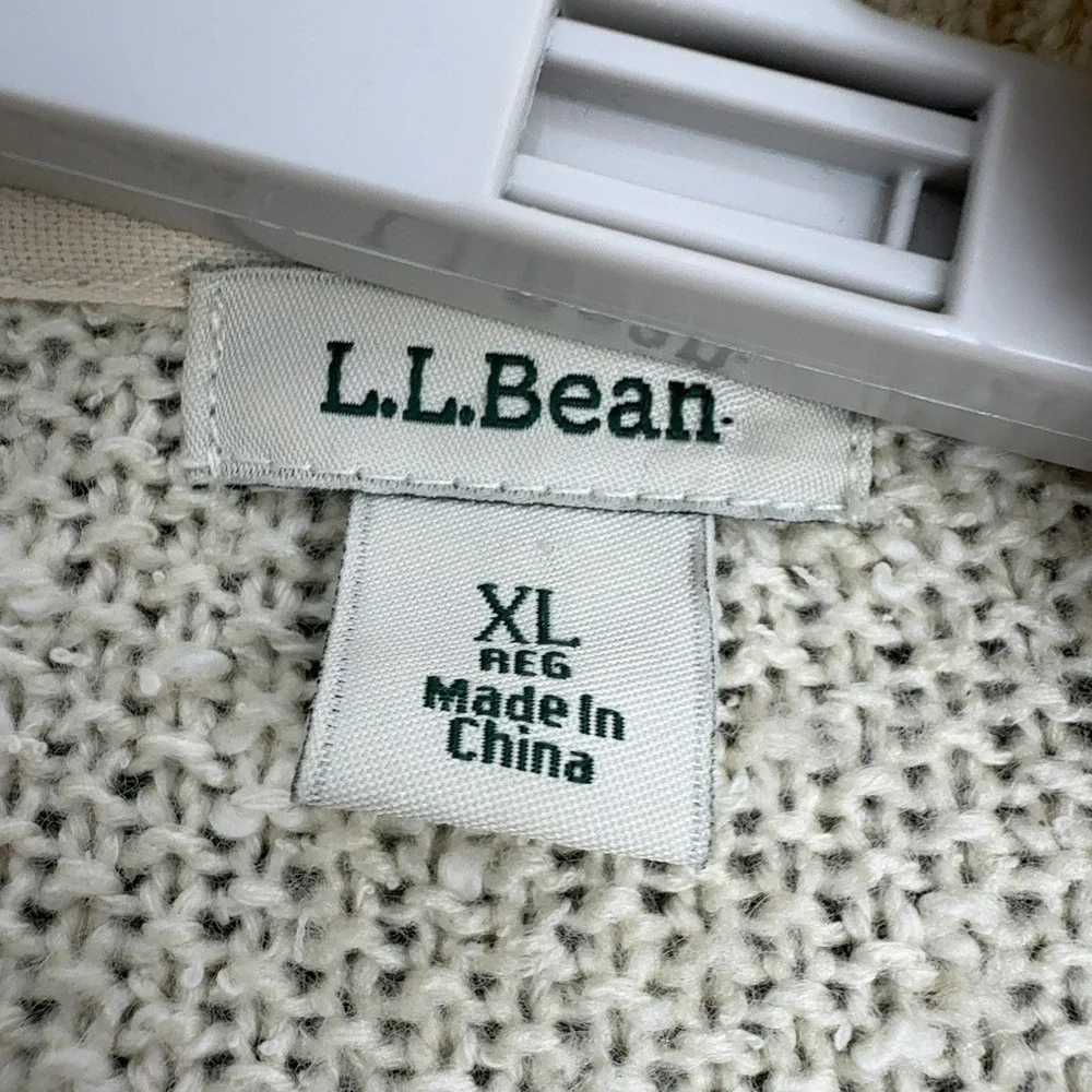 LL Bean Cardigan Womens XL Cream Cotton Blend Cable Knit‎ Open Front Classic